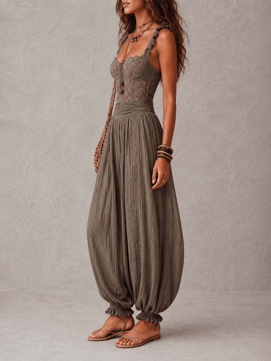 Combinazione Wanda — bandeau in pizzo sarouel plissettato