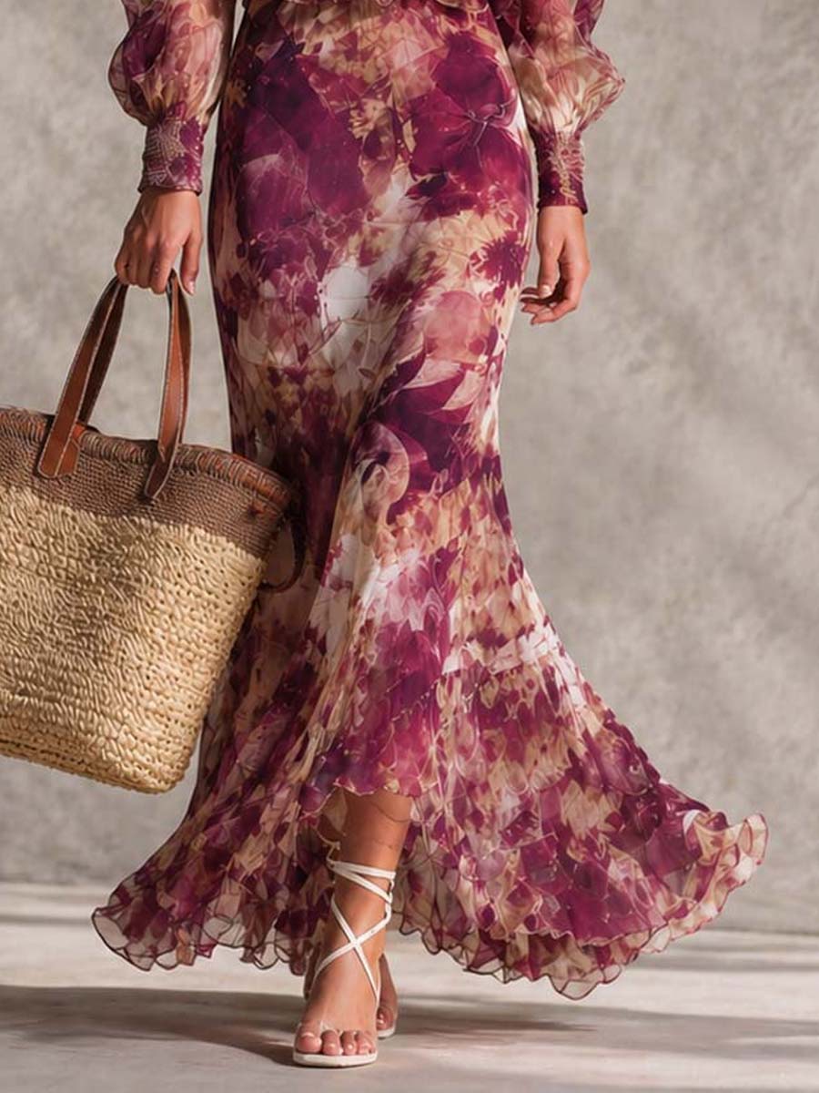 Robe Maxi in Mousseline Rosa Spalle Scoperte con Fiori