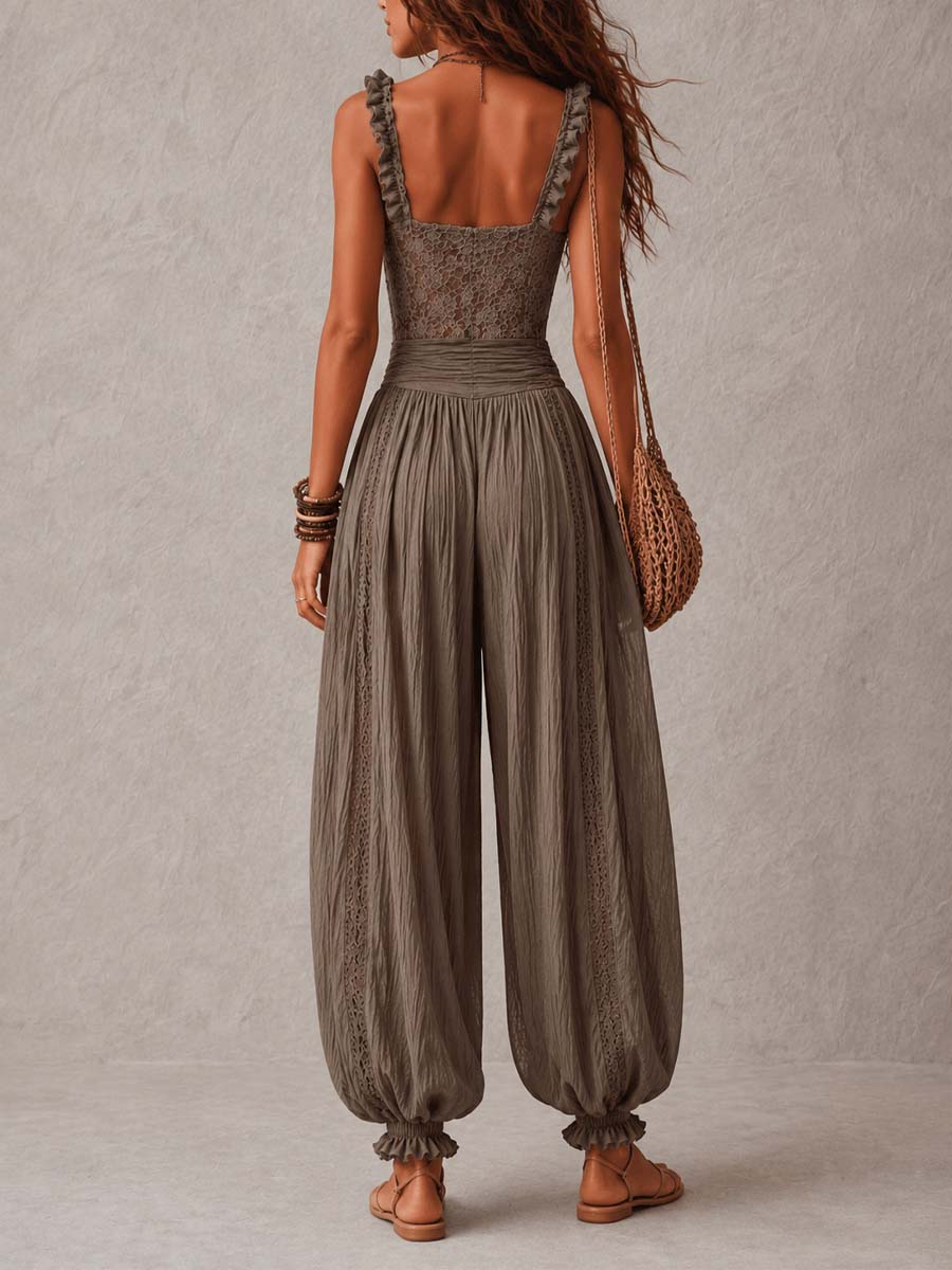 Combinazione Wanda — bandeau in pizzo sarouel plissettato