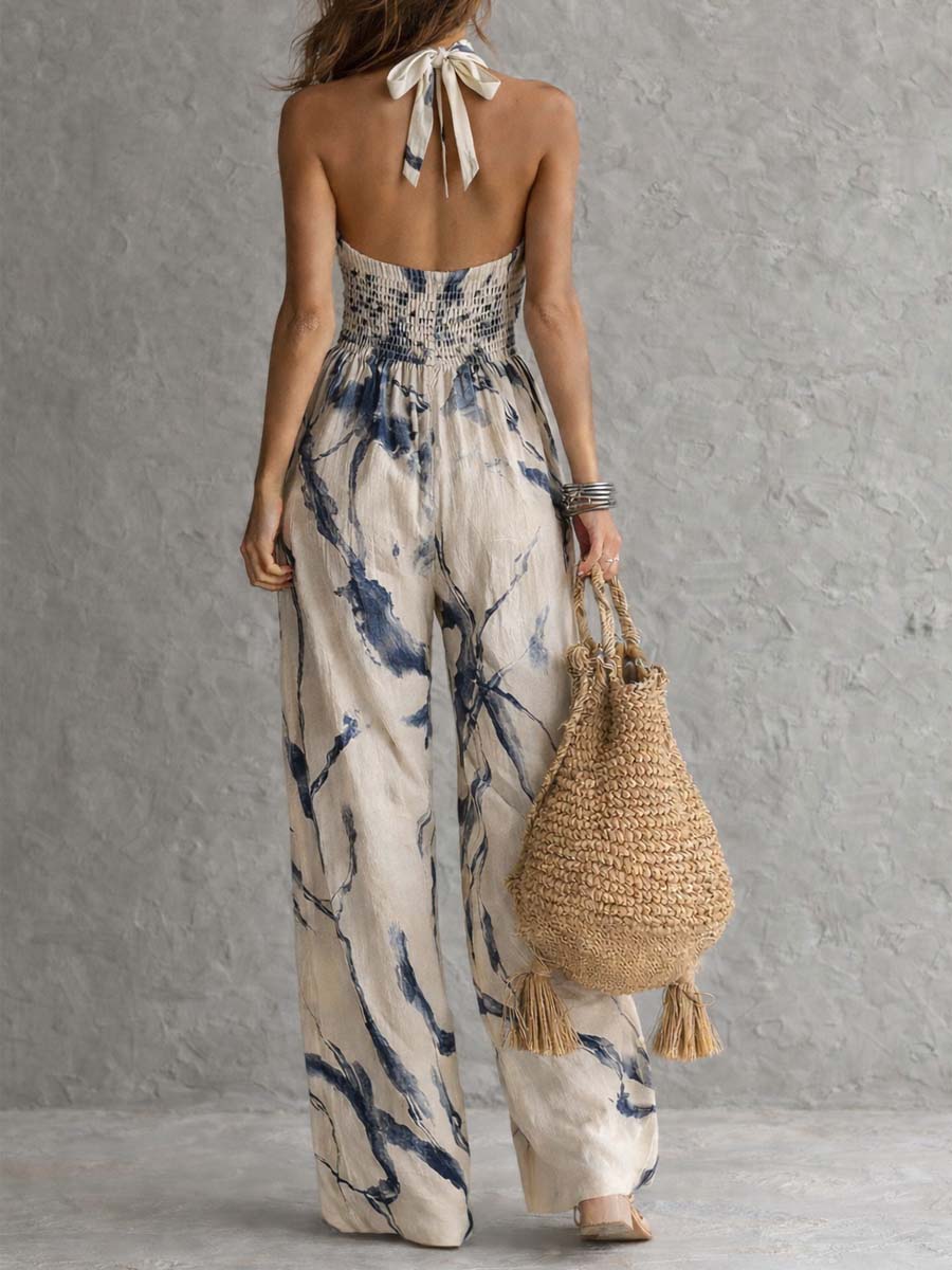 Combinazione Pantaloni Larghi con Collo a Filo Stampato Lavaggio d'Inchiostro con Tasche