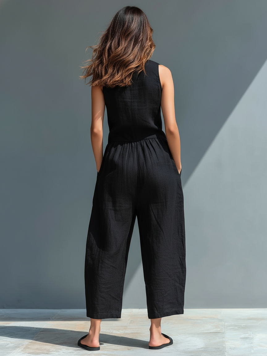 Vittoria | Tuta minimalista in lino nero
