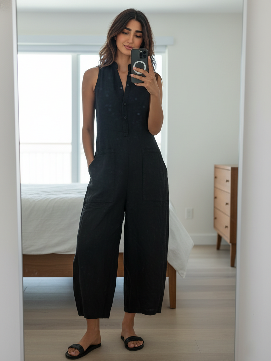 Vittoria | Tuta minimalista in lino nero