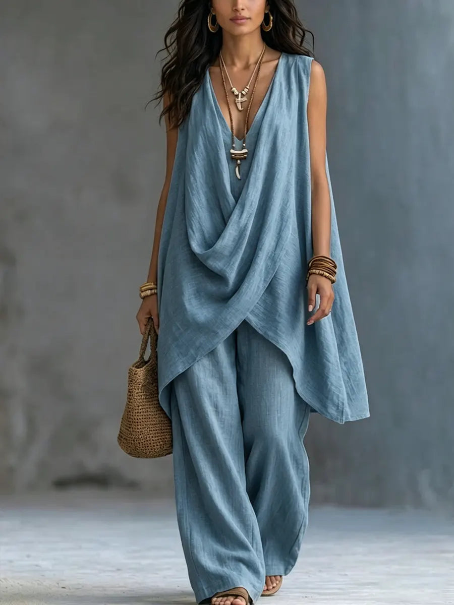Completo Geneviève — pantaloni larghi drappeggiati