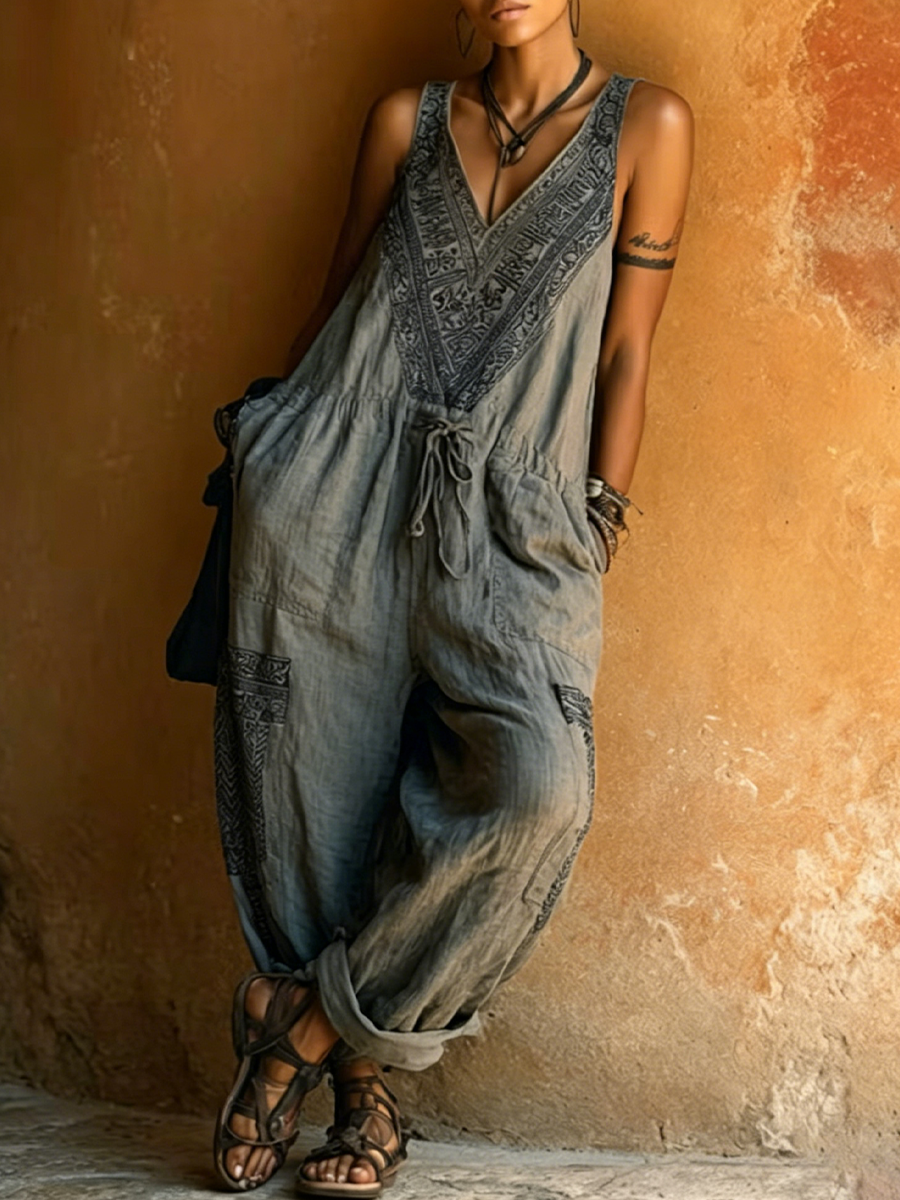 Caterina | Tuta bohémien vintage in lino lavato