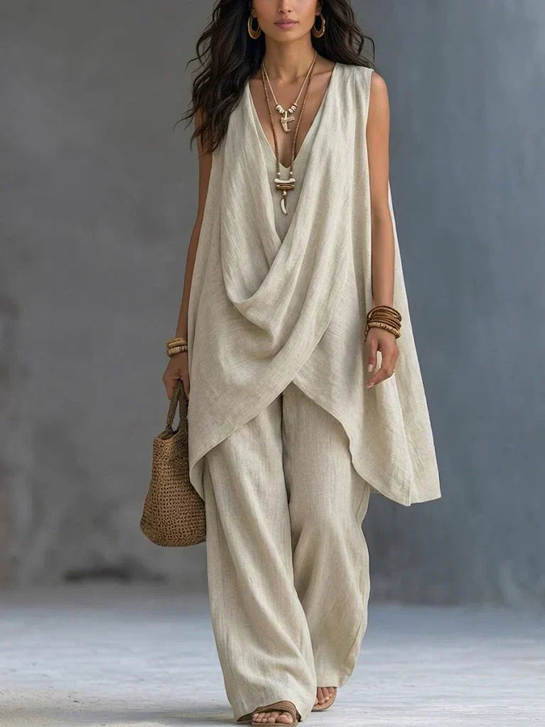 Completo Geneviève — pantaloni larghi drappeggiati