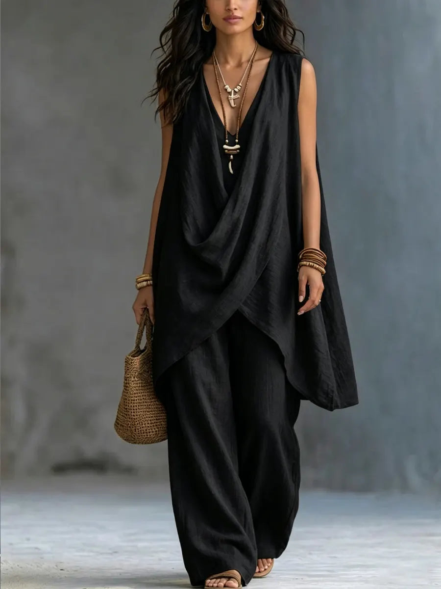 Completo Geneviève — pantaloni larghi drappeggiati