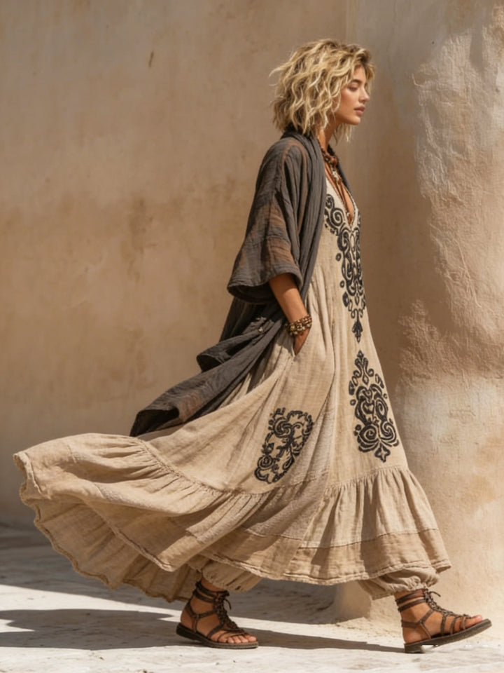 Azzurra | Set bohémien elegante in lino naturale
